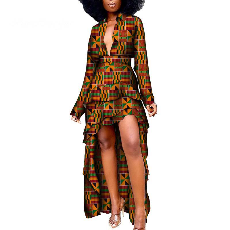 African Ethnic Batik Printed Dress Long Back Short Front