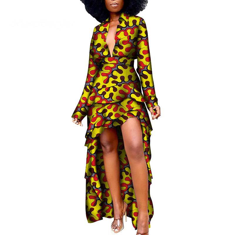 African Ethnic Batik Printed Dress Long Back Short Front