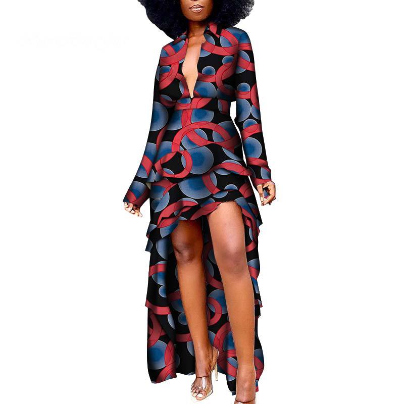 African Ethnic Batik Printed Dress Long Back Short Front