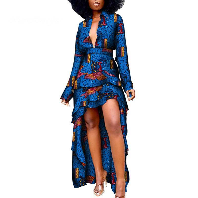 African Ethnic Batik Printed Dress Long Back Short Front