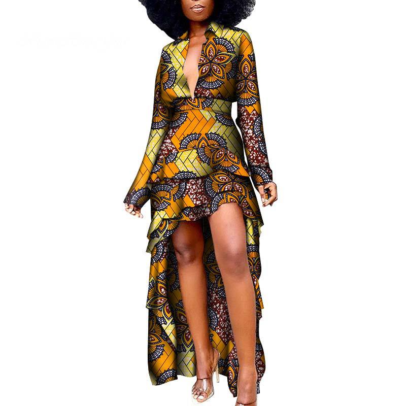 African Ethnic Batik Printed Dress Long Back Short Front