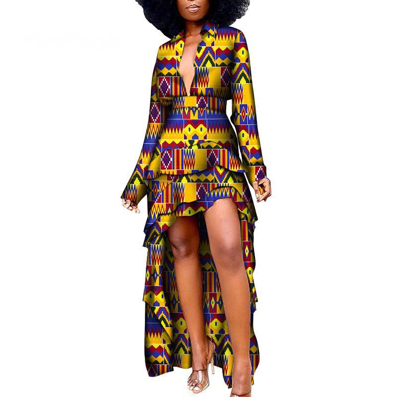 African Ethnic Batik Printed Dress Long Back Short Front