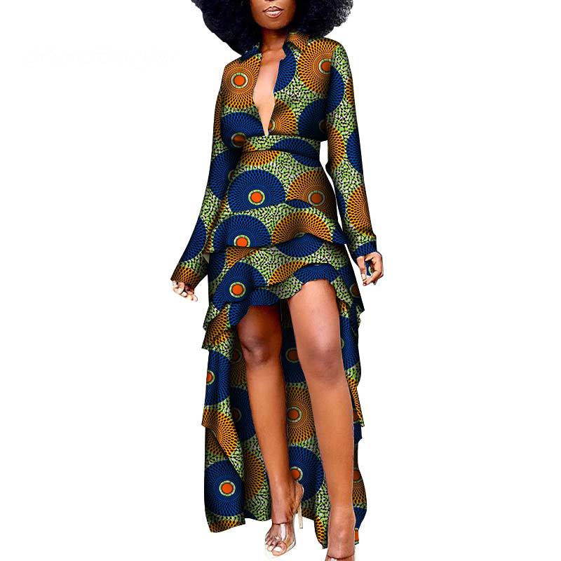 African Ethnic Batik Printed Dress Long Back Short Front