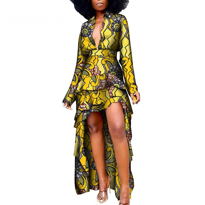 African Ethnic Batik Printed Dress Long Back Short Front