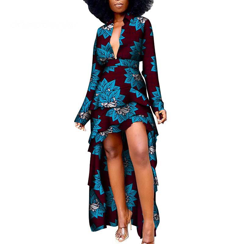 African Ethnic Batik Printed Dress Long Back Short Front