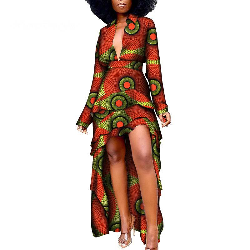 African Ethnic Batik Printed Dress Long Back Short Front