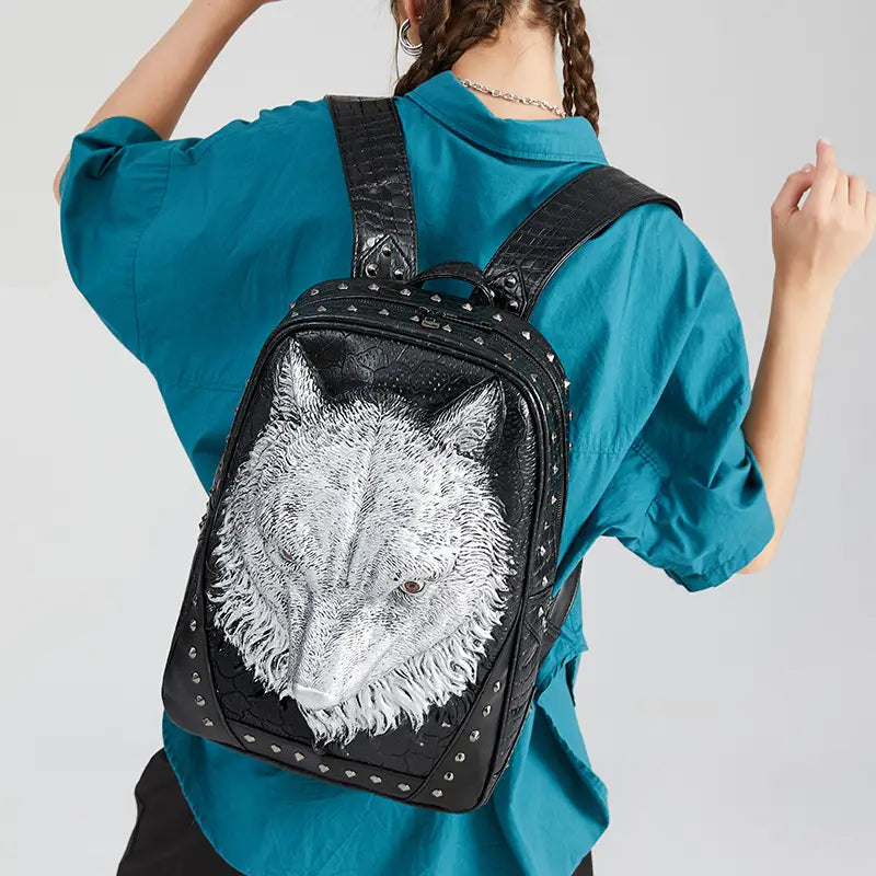 Wolf Head Punk Backpack 3d Embossed Shoulder Bag