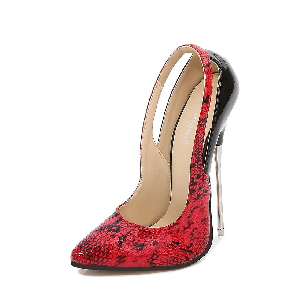 Snake Print Color Block Pointed Stiletto High Heels