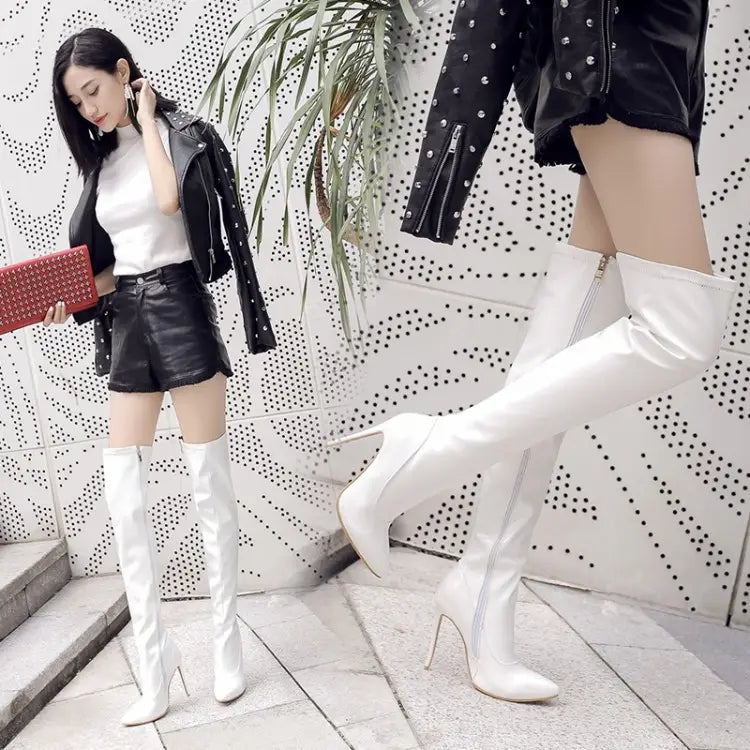 High-heeled Patent Leather Over-the-knee Unisex Boots