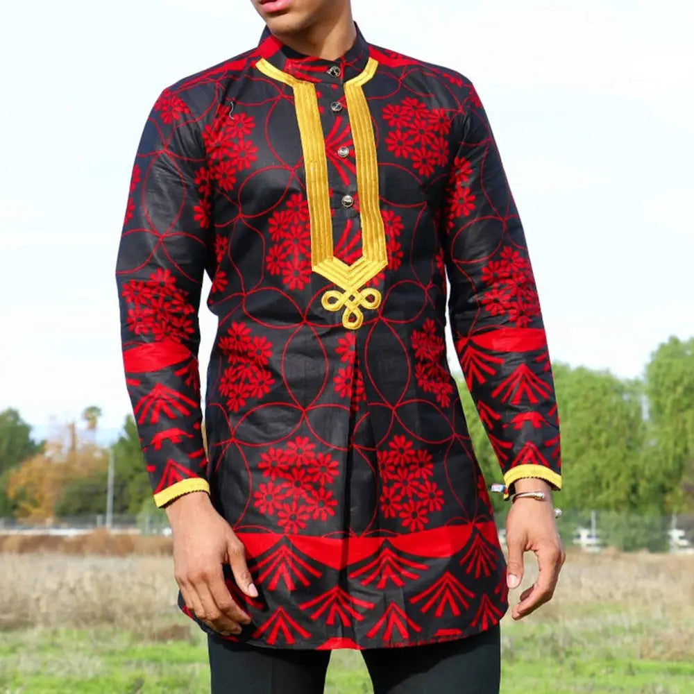 Trendy Long Printed Shirt in African Ethnic Style Cardigan