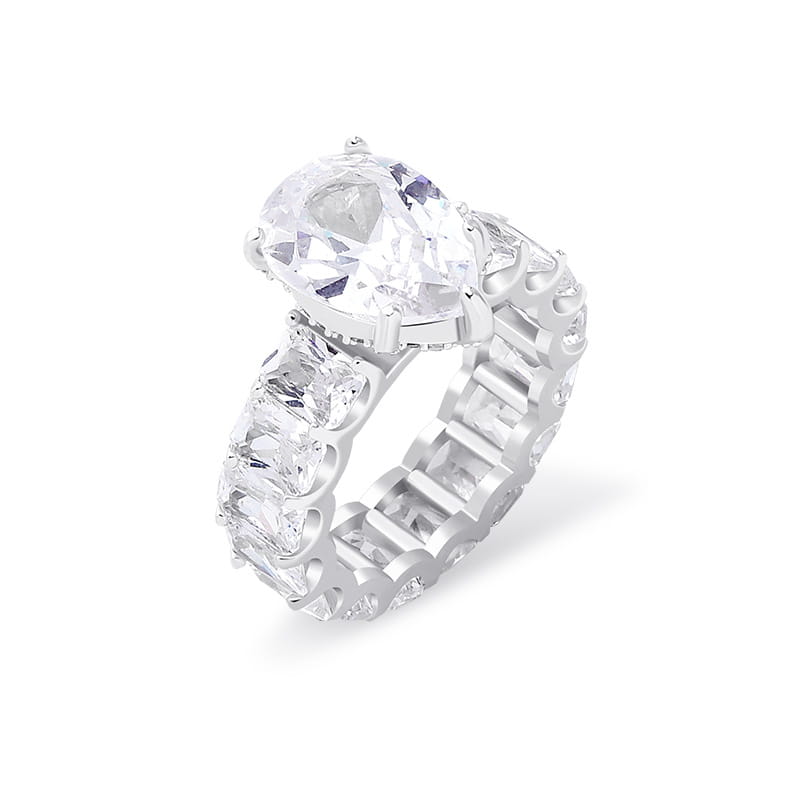 Luxury Iced Bling Water Drop Pinky Baguette Ring with heart stone and zirconia accents