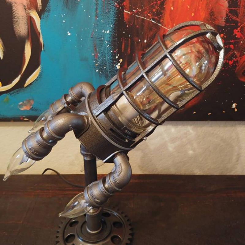 Steampunk Rocket Lamp Punk Style LED Lights Metal Desktop Decor