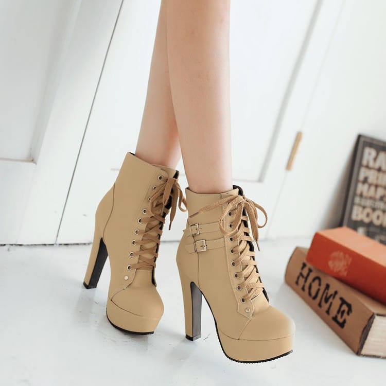 Women’s Shoes 30-50 With Low Thick Heel Tie