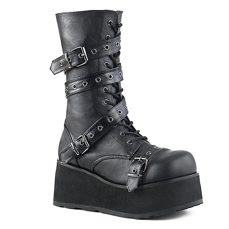 Bottes compensées hautes à plateforme punk/steampunk noires