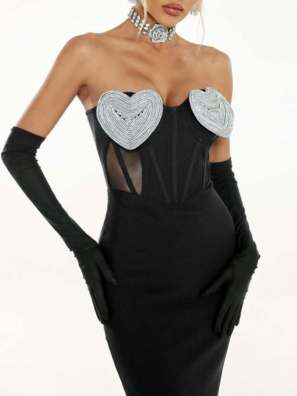 Sexy Heart Chest Diamond Dew Backpack Hip Skirt Bandage Party Dress - Pleasures and Sins   Pleasures and Sins