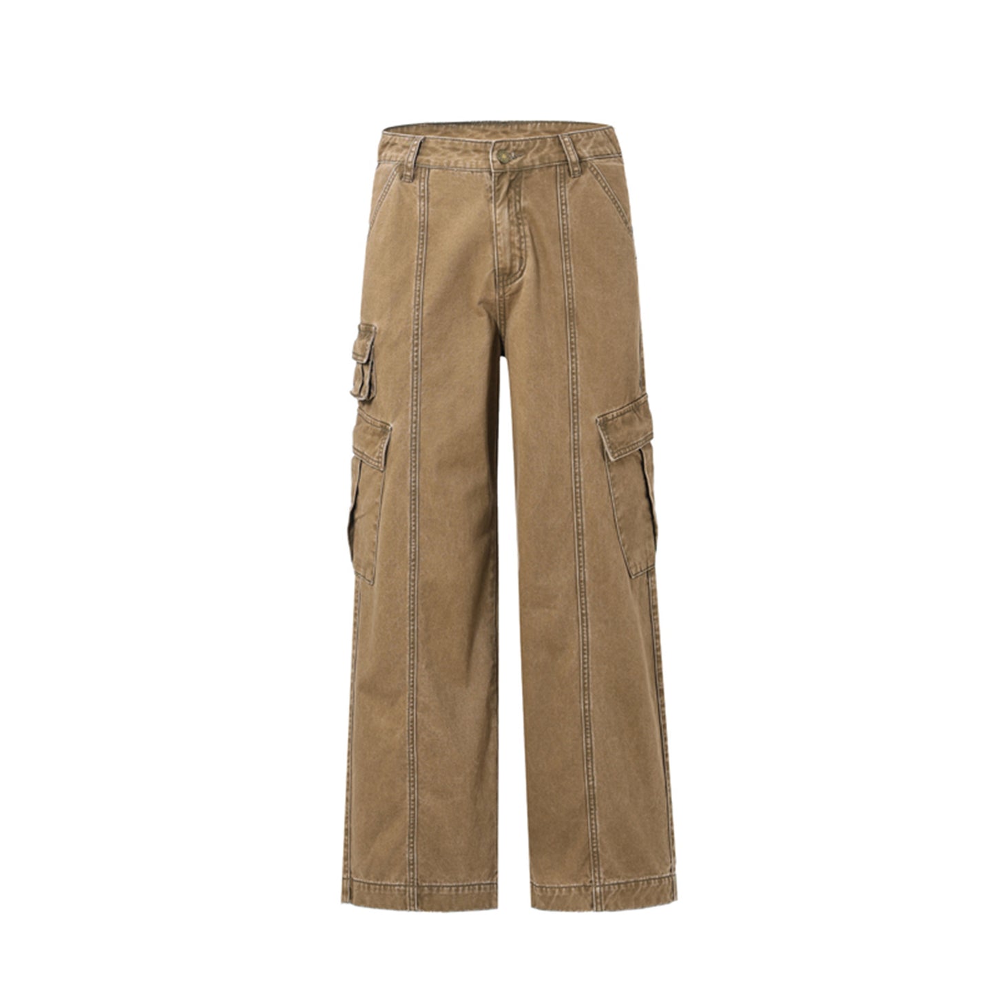 Mens Washed-out Vintage Multi-pocket Wide Leg Patchwork Cargo Pants