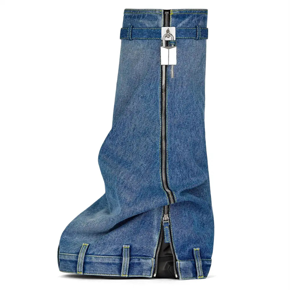 Thick-soled Denim Skirt Women’s Round Toe Boots