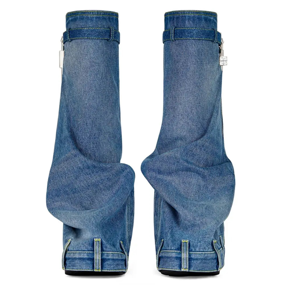 Thick-soled Denim Skirt Women’s Round Toe Boots