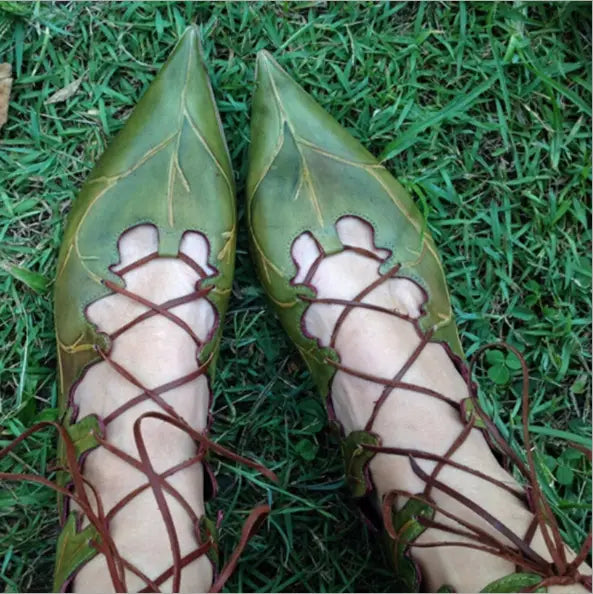 Ladies Pixie Fairy Leaf Design Pointed Toe Cosplay Flat