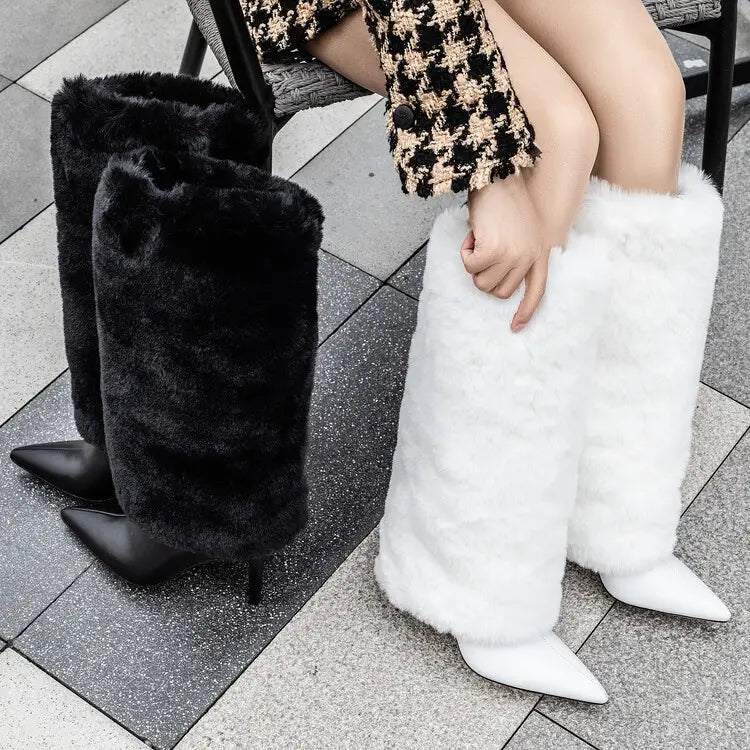 Leather Winter Stiletto Heel, Woolen Tube, Women’s