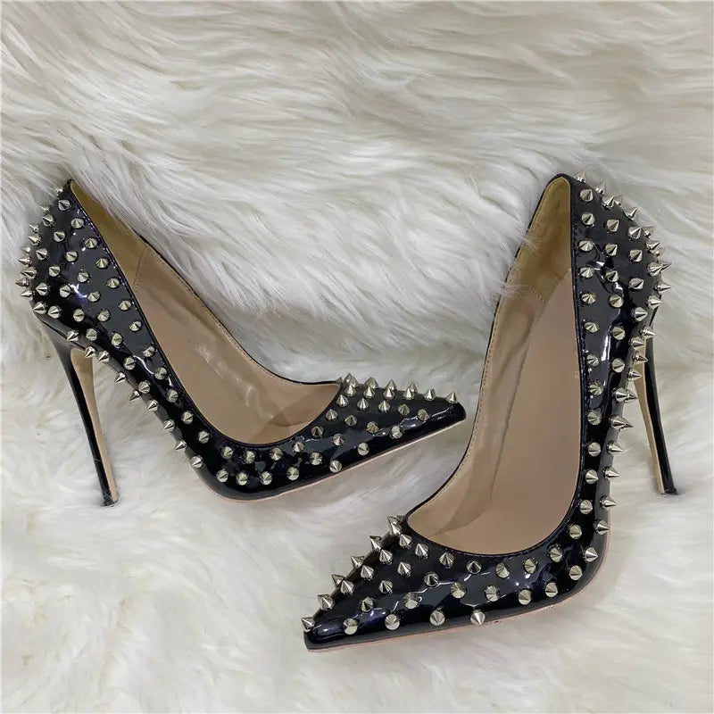 Rivet High Heel Pointed Toe Studded Stiletto Low-cut Shoes