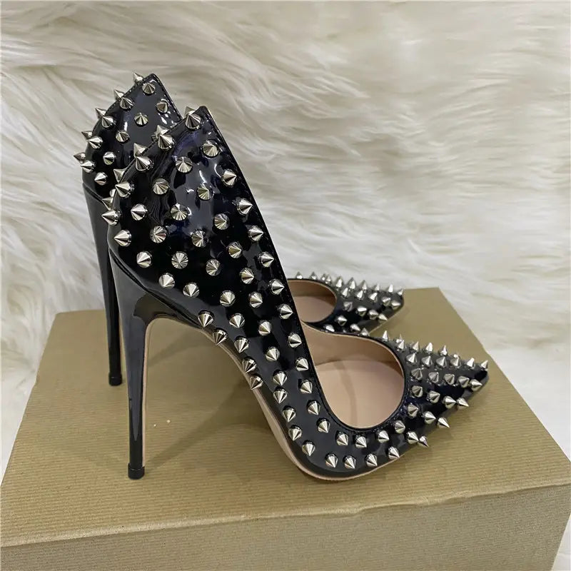 Rivet High Heel Pointed Toe Studded Stiletto Low-cut Shoes