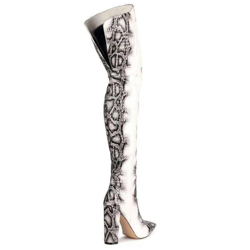 Pointed Snakeskin High Over The Knee Boots Plus Size