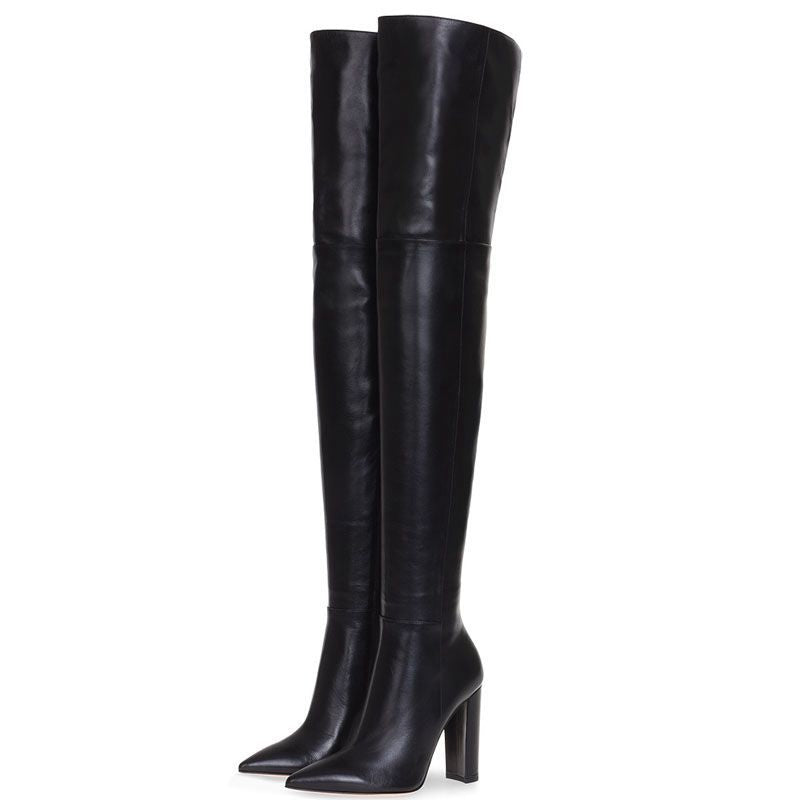 Pointed Snakeskin Thigh Length Boots Plus Size