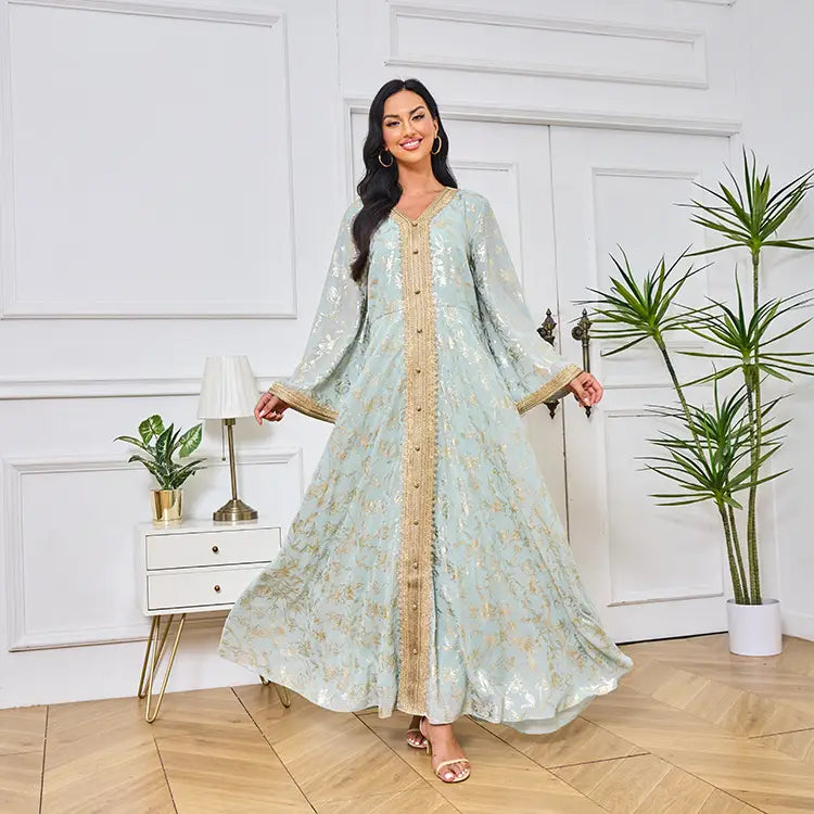 Evening Dress Muslim Flower Gold Stamping Fashion Robe