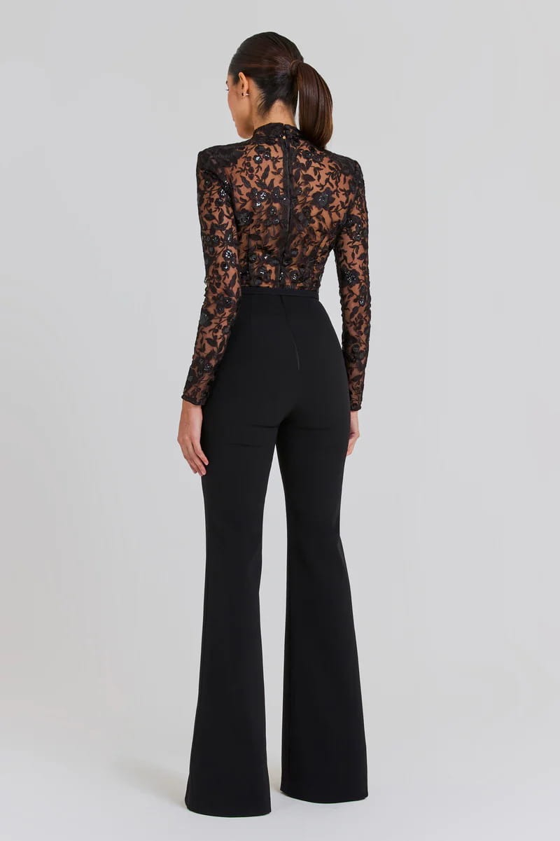 Womens sexy fashion see-through lace long-sleeved trouser