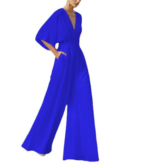 Deep V-high waist wide leg long pants womens jumpsuit - Pleasures and Sins   Pleasures and Sins