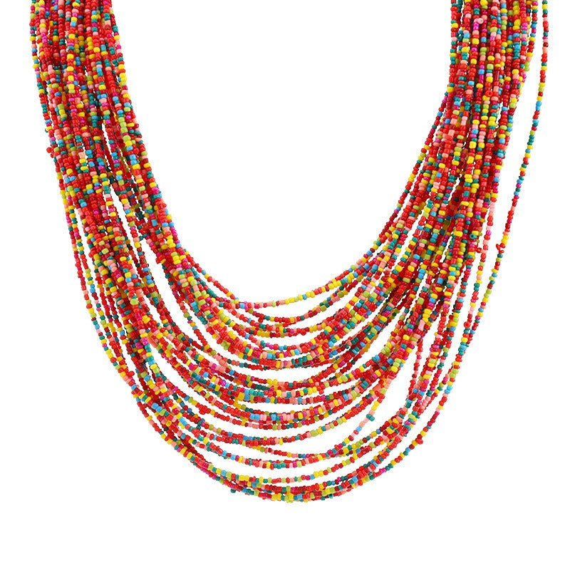 Exaggerated multi-layer short bohemian women's beaded necklace