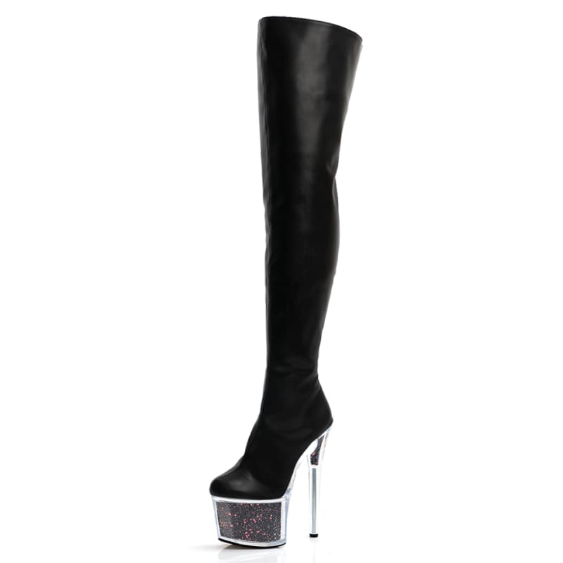 17cm Women Gothic Concise Over The Knee Boots 7 Inch Pole Dance Stripper A-128-1 - Pleasures and Sins