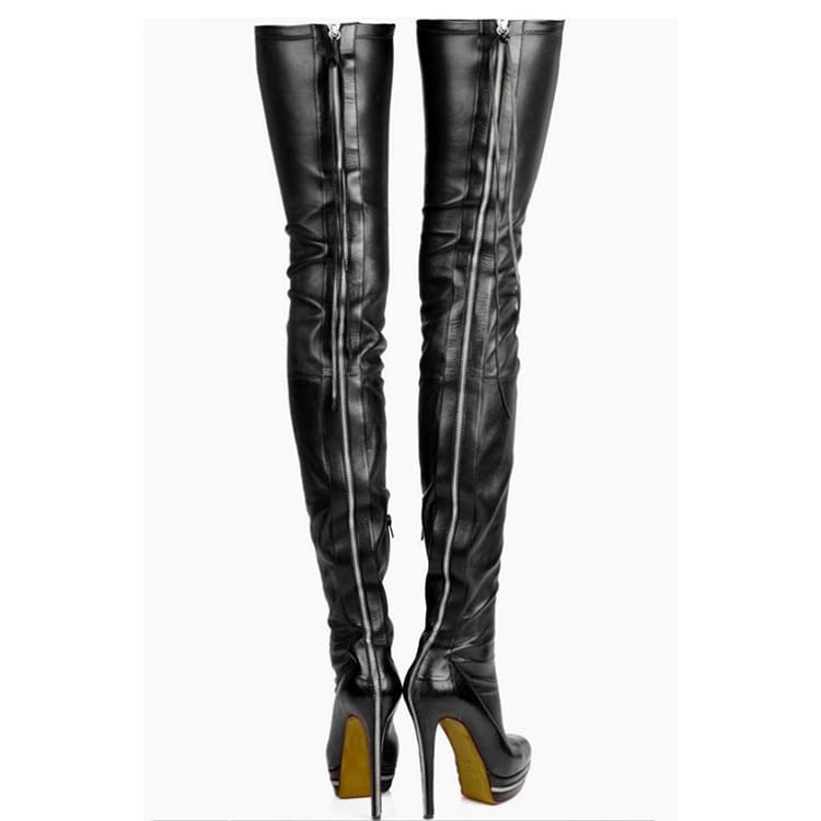 Real Leatherover-the-knee Boots Nightclub Sexy Rear Zipper