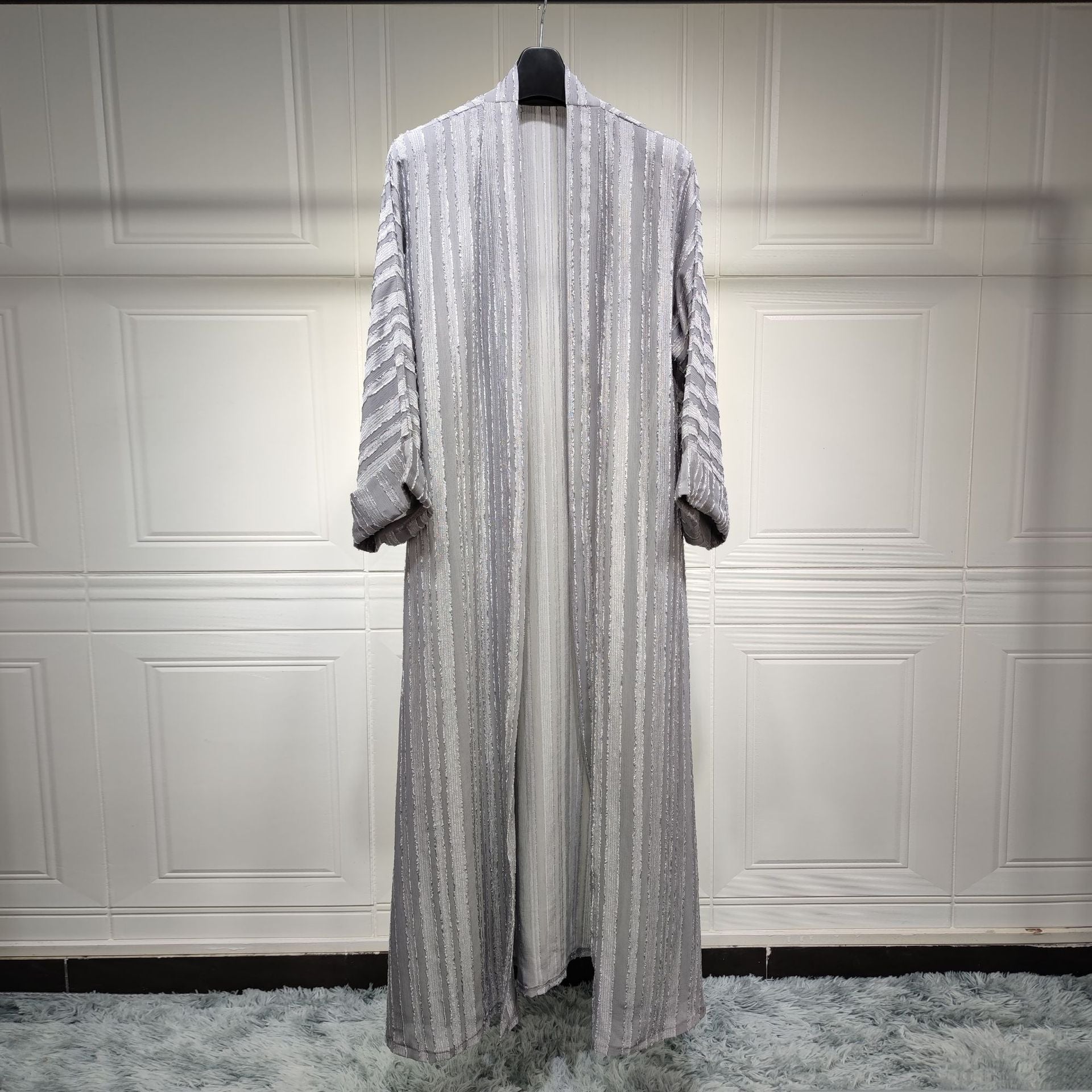 Ramadan Eid Djellaba Abaya Long Sleeve Muslim Dress With Belt Muslim Clothing Pleasures and Sins silvery no scarf M 