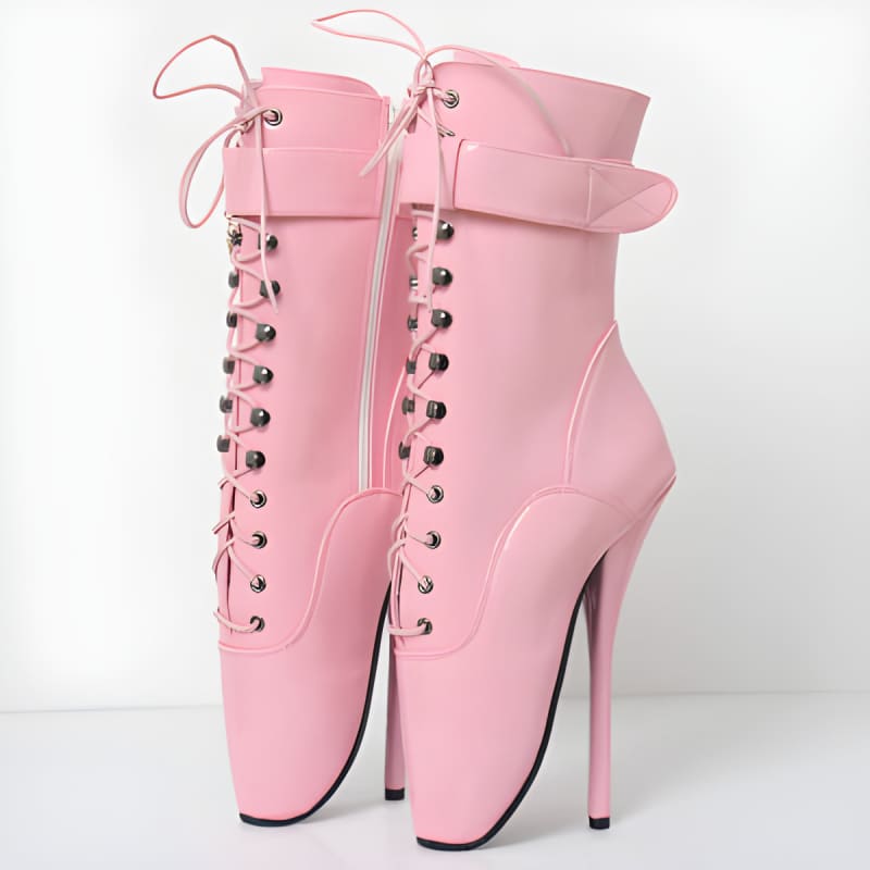 18cm Ballet Heels Lace-up Ankle Boots in 8 Shades Pink