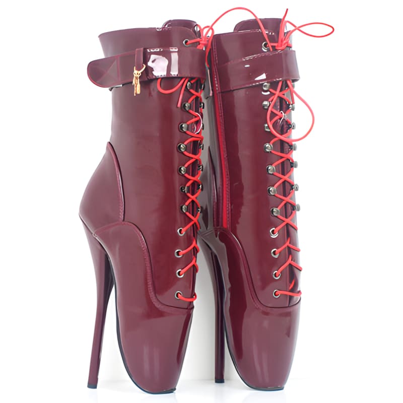 18cm Ballet Heels Lace-up Ankle Boots in 8 Shades Wine red