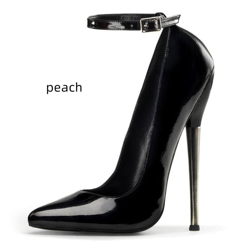 18cm Stiletto Pointed Toe Unisex Ankle Strap Shoes Peach