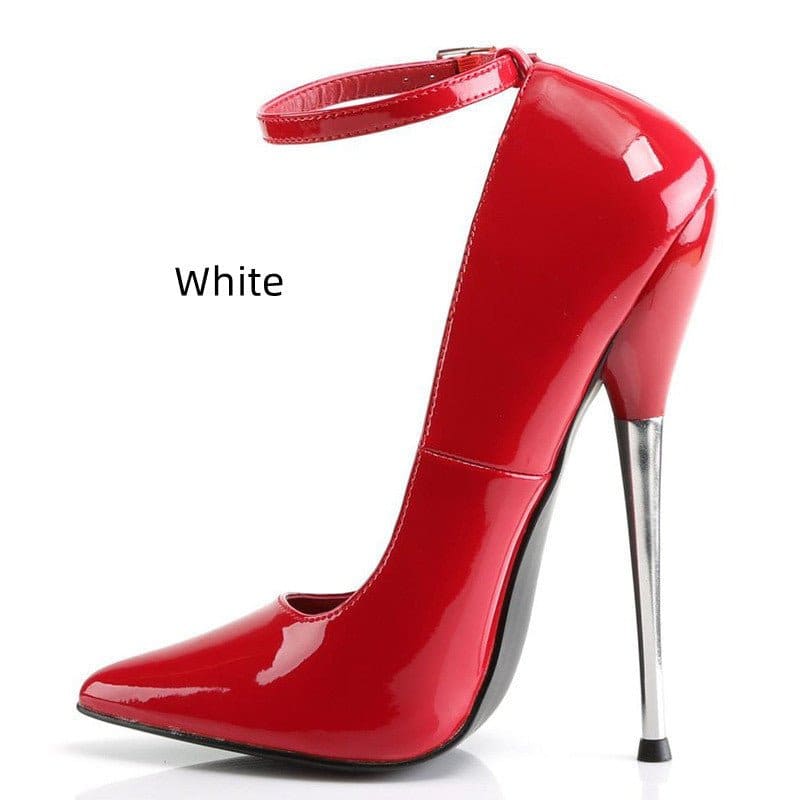 18cm Stiletto Pointed Toe Unisex Ankle Strap Shoes White