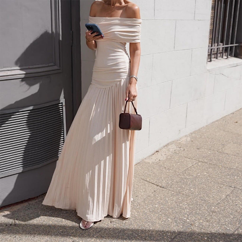 New off the shoulder elegant and sexy slim fit pleated strapless dress