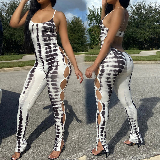 New Style Casual Womens Printed Cut Out Sling Jumpsuit - Pleasures and Sins   Pleasures and Sins