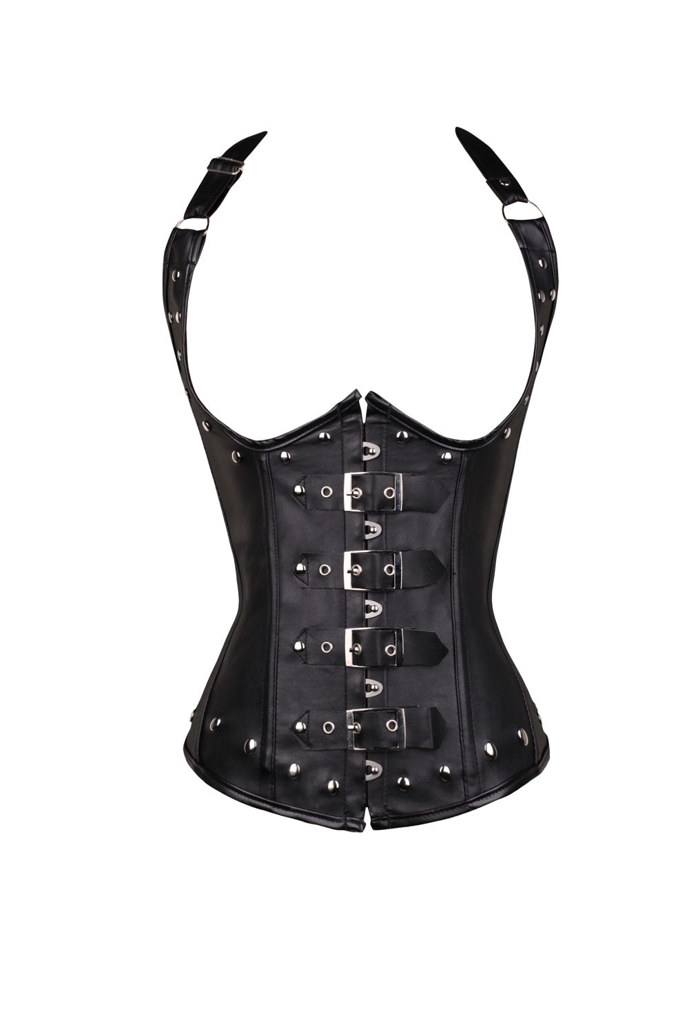 Halter Sexy Corset PU Leather Punk Rivet Sun Button Goth Shapewear - Pleasures and Sins   Pleasures and Sins