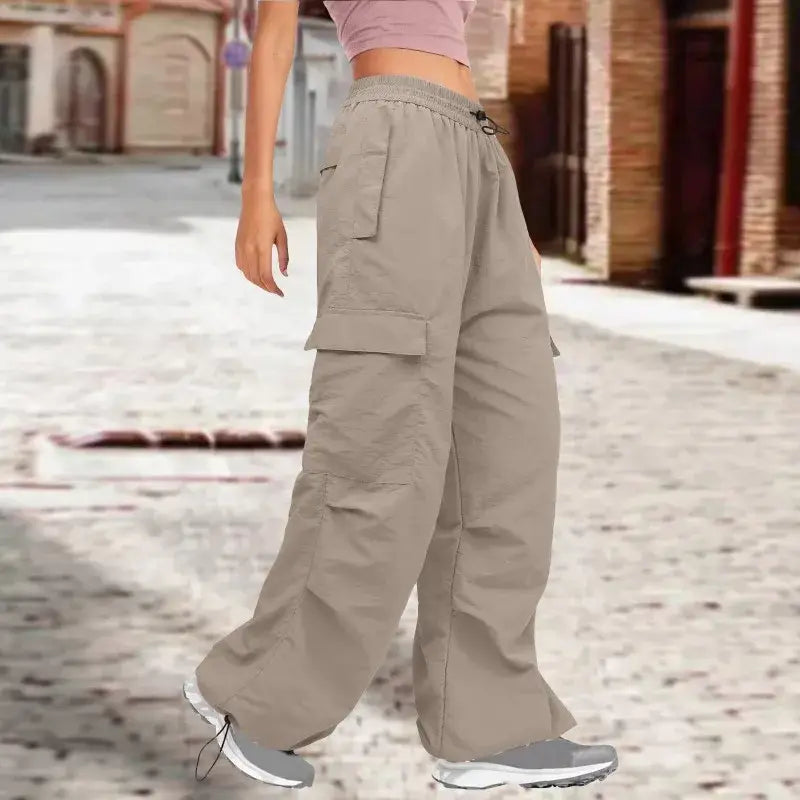 Multi Pocket Cargohose Damen Hohe Taille Locker Lässig