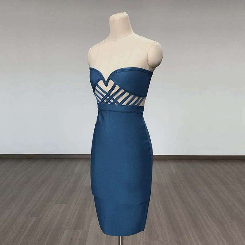 Ladies Sexy Hollowed out Strapless Blue Bandage Dress