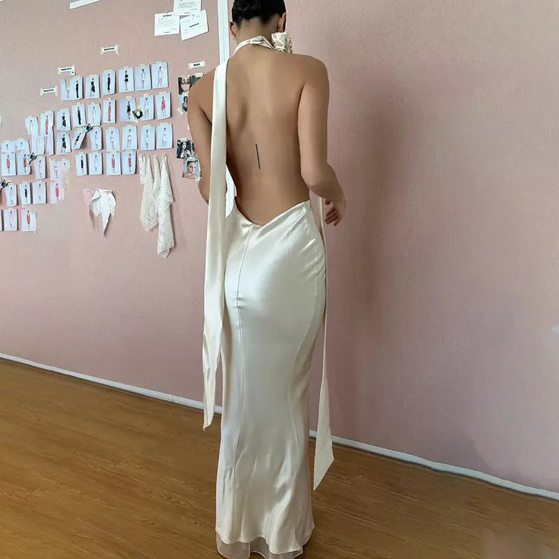 Vente chaude de robe longue dos nu pour femmes, sexy, couleur unie