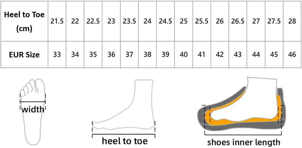 Shoe sizing chart for Red Snake Pattern High Heel Ladies Shoes and foot width tips.