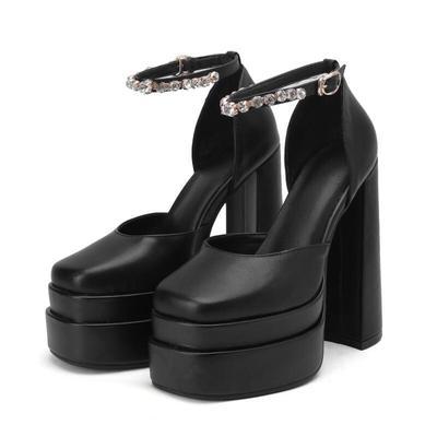 High-heeled Double-layer Water Platform Satin Square Toe
