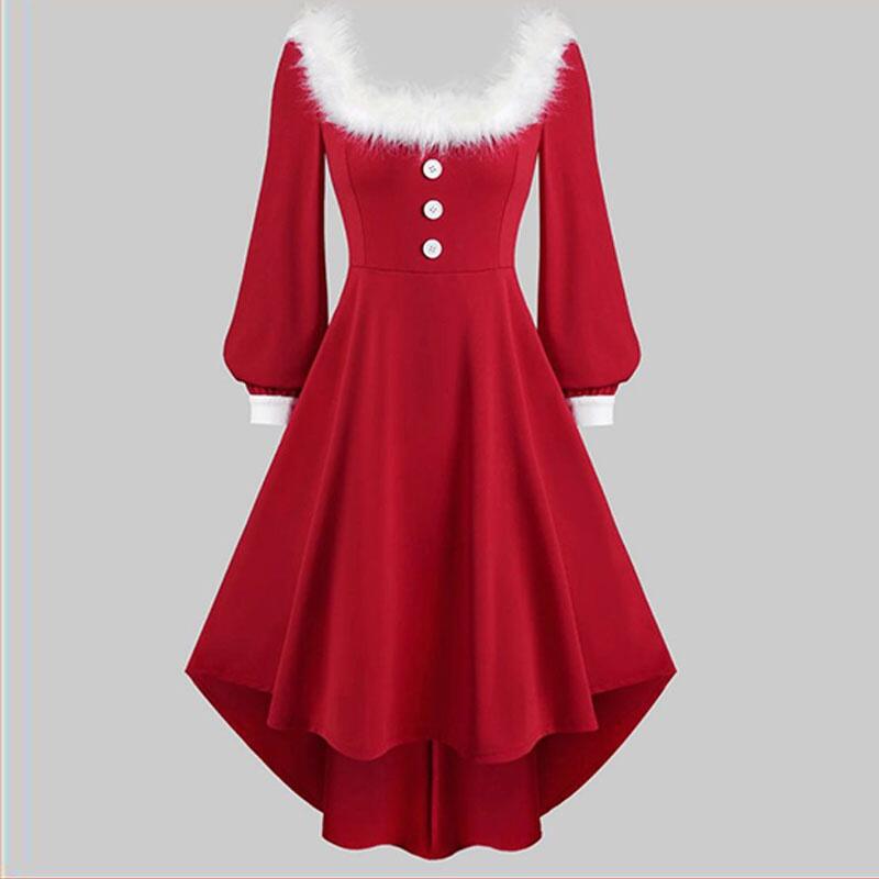 Red Lace Christmas Dress with Musical Notes and Santa