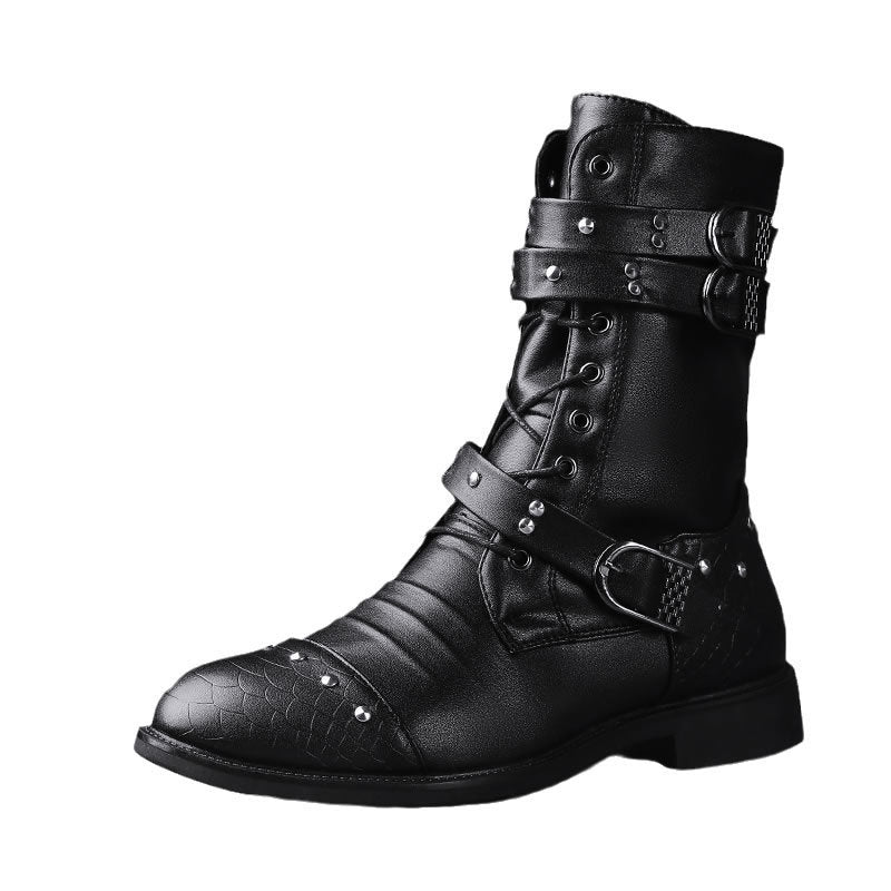 Mid Length PU Leather Boots Ceremonial Motorcycle Men's Performance