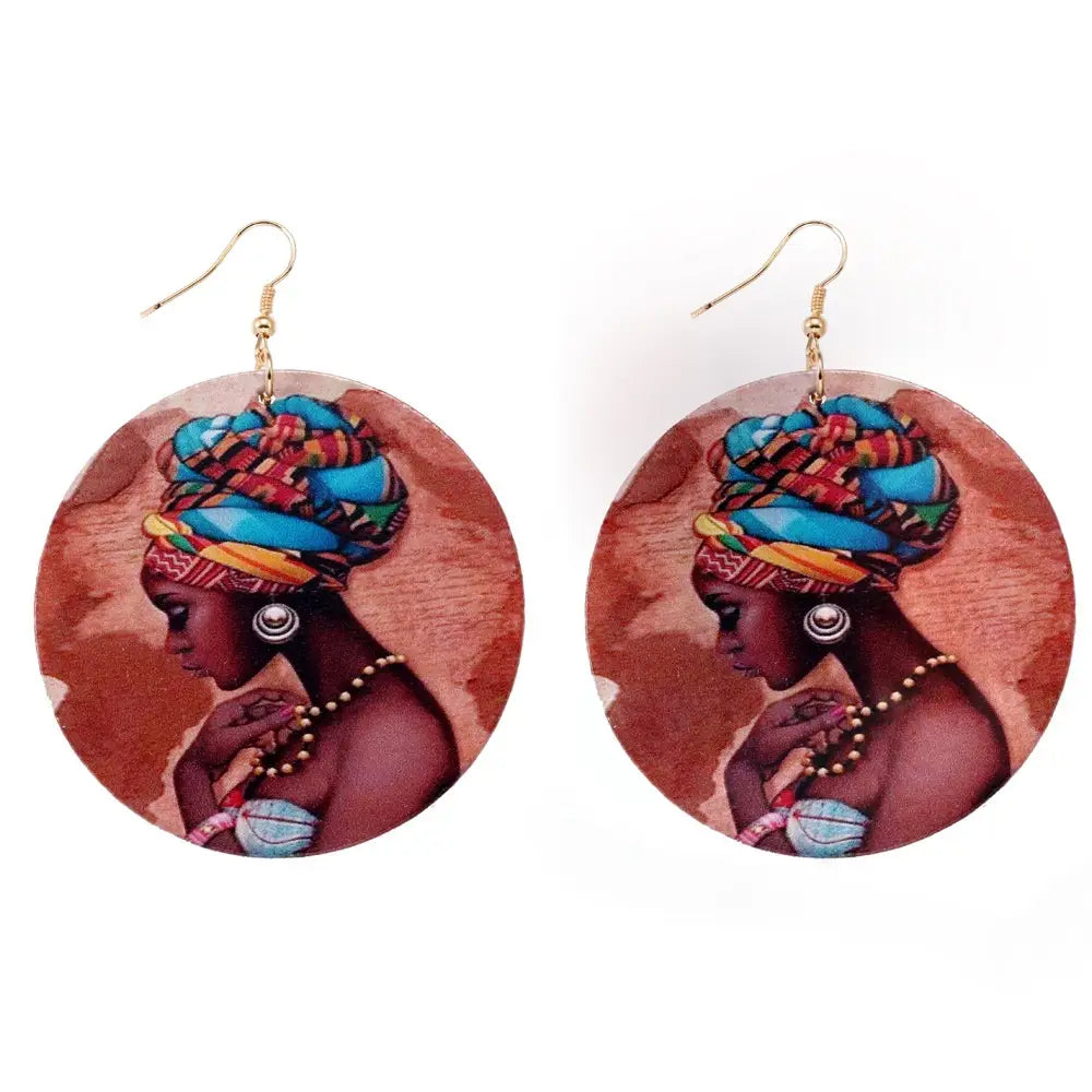 Colorful Traditional African Ladies Head Patterned Earrings